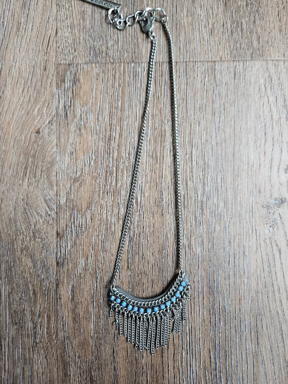 BCBG silver turquoise western boho festival chain adjustable necklace moon shape